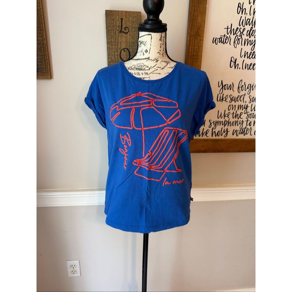 Cecil Women's Chair Umbrella Graphic Cotton Short Sleeve T-Shirt Blue Size XS